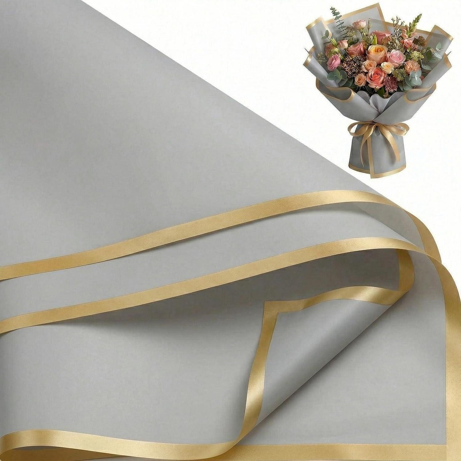 LuxusKollektion Geschenkpapier Blumenpapier Silber/Goldrand 20 Blatt, (20St)