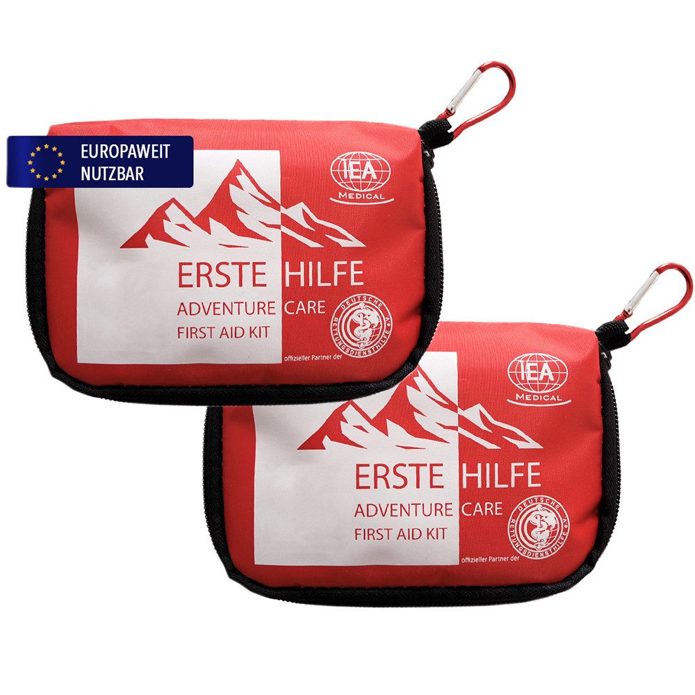 IEA Medical Erste-Hilfe-Set Outdoor 2er Set – Reiseapotheke für Wandern & Camping, 2er Set: kompakte Outdoor-Reiseapotheke mit Karabiner & Zeckenzange
