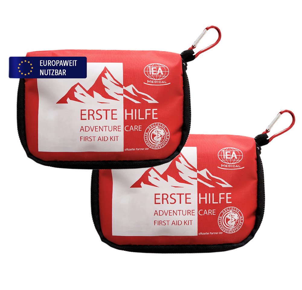 IEA Medical Erste-Hilfe-Set Outdoor 2er Set – Reiseapotheke für Wandern & Camping, 2er Set: kompakte Outdoor-Reiseapotheke mit Karabiner & Zeckenzange