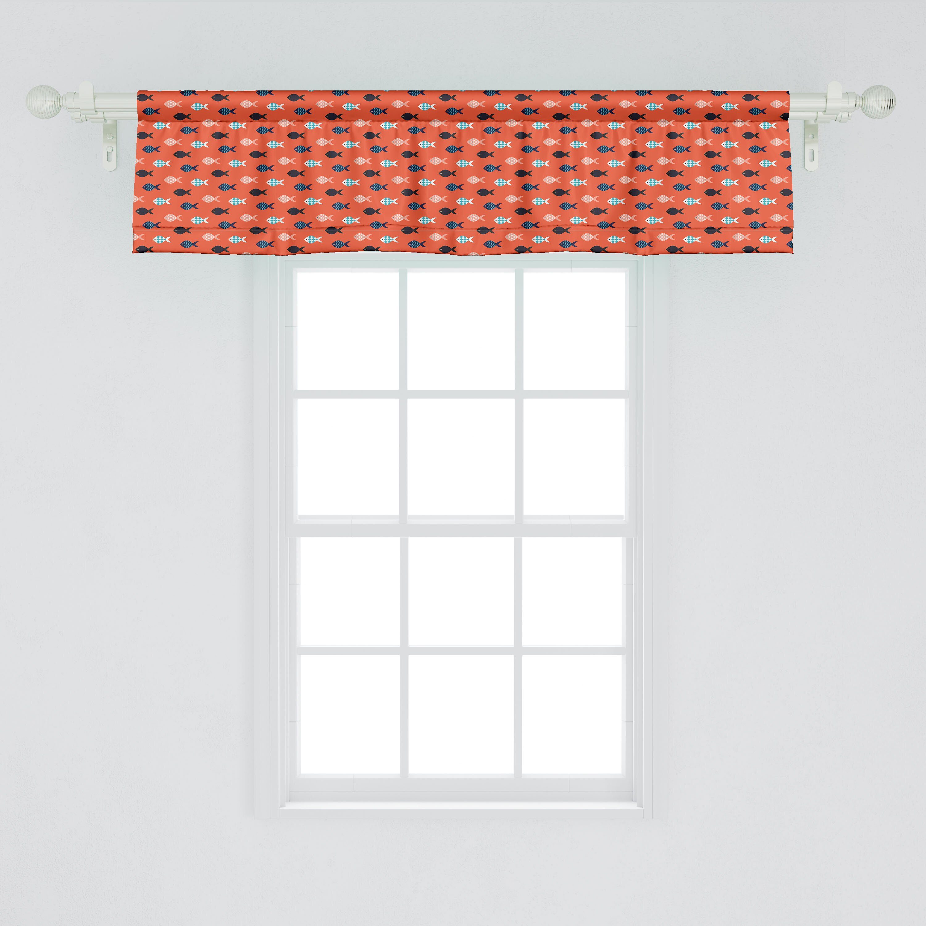 Bunte Orange Scheibengardine mit Volant Fischschwarm Abakuhaus, Microfaser, Dekor Stangentasche, Vorhang Schlafzimmer für Küche