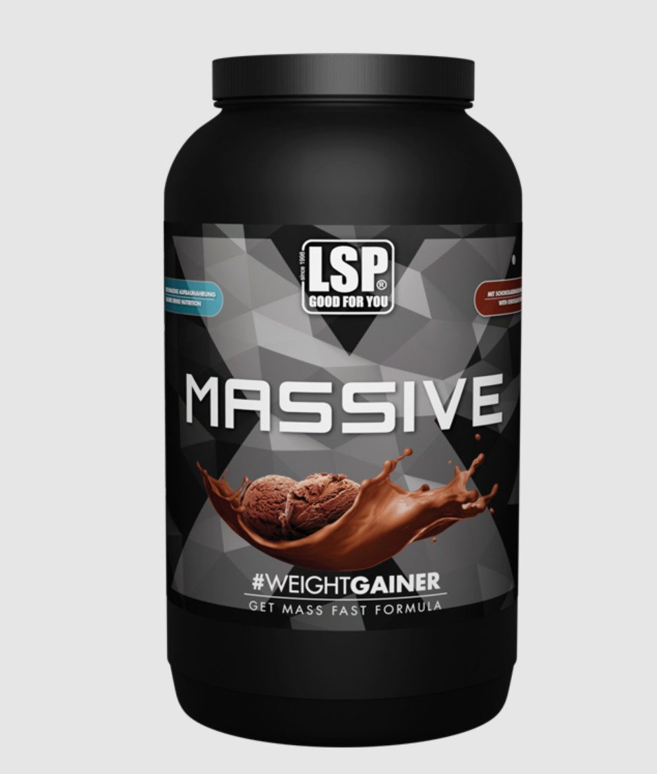 LSP MASSIVE X® (1.200g) Protein Kohlenhydrat Shake Double Chocolate Pulver, 1 er Packung à 1200 g, Geschmack, Löslichkeit