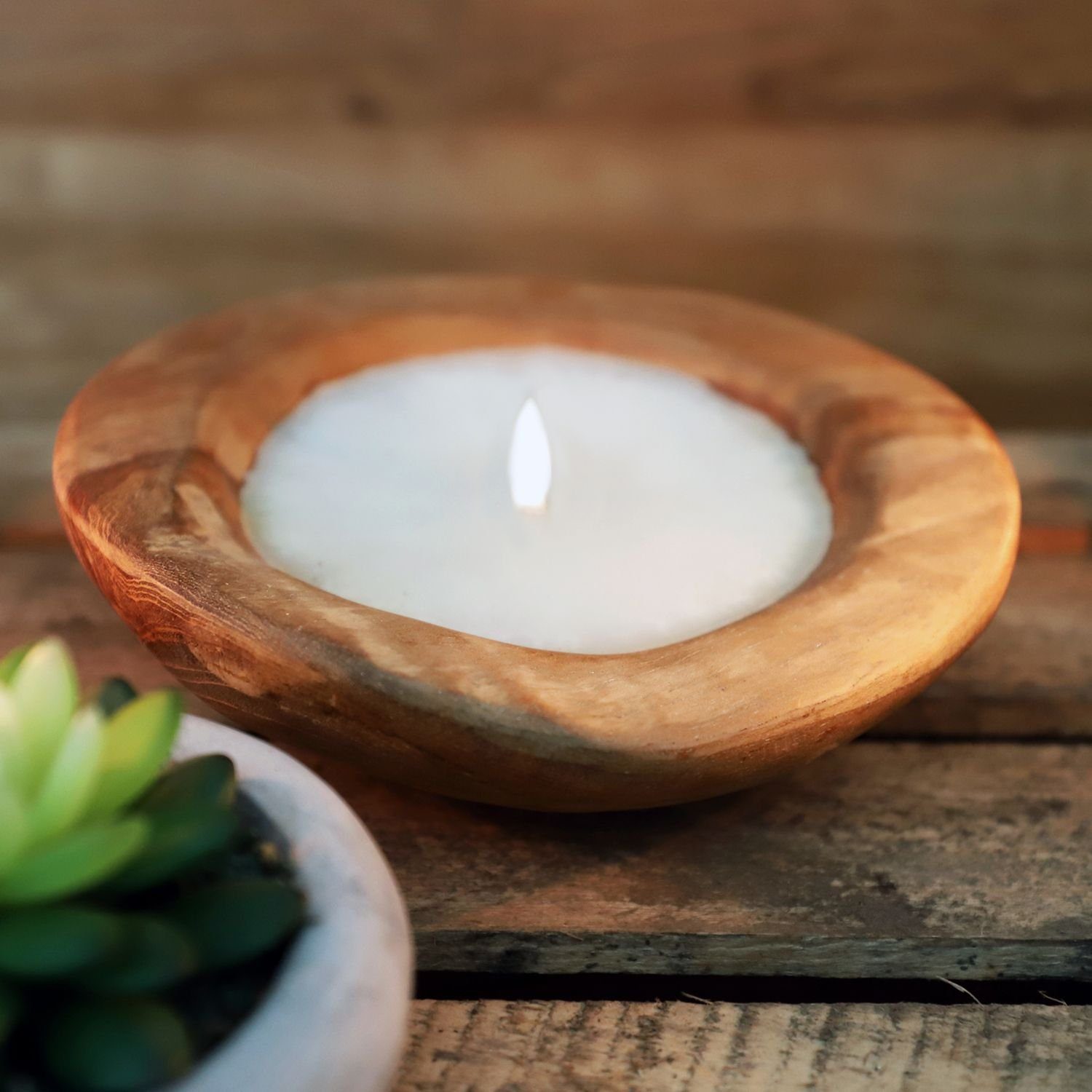 BURI Kerzenständer Design Windlicht Teakholz Kerzenschale günstig online kaufen