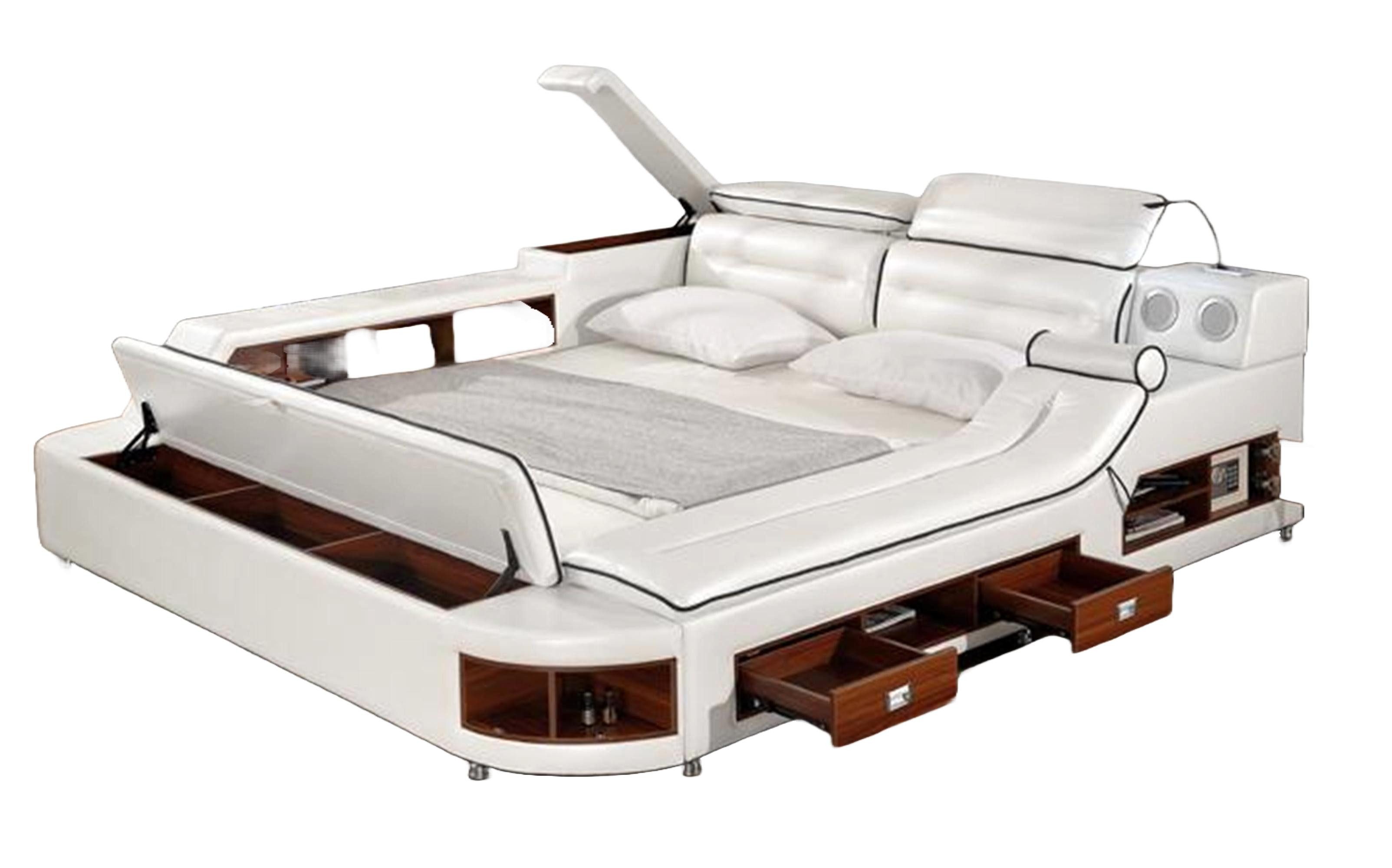 JVmoebel Multimediabett Multifunktionales Lederbett mit Ablage und Massagefunktion, Made in Europa