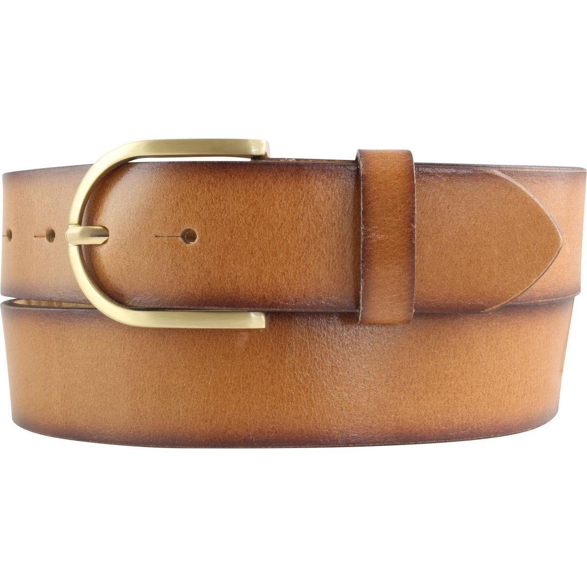 BELTINGER Ledergürtel Damen-Gürtel aus Vollrindleder Vintage-Look 4 cm - Jeans-Gürtel für Da Tabac, Gold