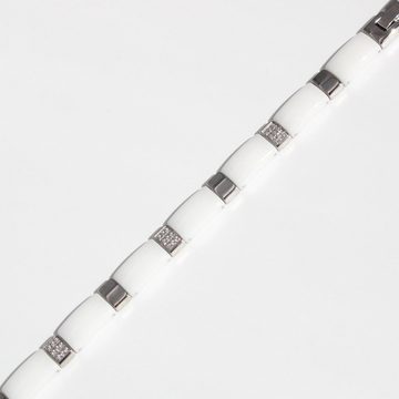 ELLAWIL Gliederarmband Klassisches Basic Gliederarmband aus Edelstahl und Keramik Weiß/Silber (Edelstahl/Keramik, Armbandlänge 20 cm), inklusive Geschenkschachtel