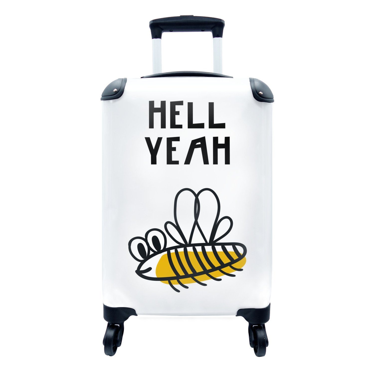 MuchoWow Handgepäckkoffer Kinderillustration mit dem Zitat 'Hell yeah' und einer Biene, 4 Rollen, Reisetasche mit rollen, Handgepäck für Ferien, Trolley, Reisekoffer