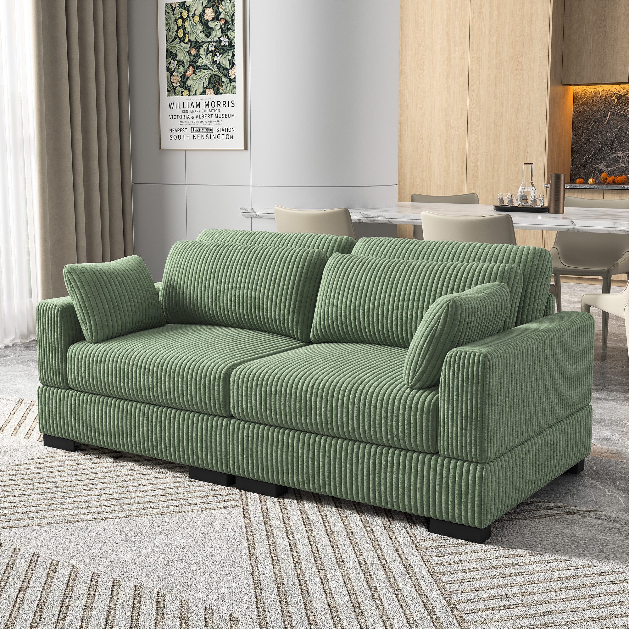 ADWOLT Ecksofa Liebessofa Polstersofa aus Cord, Set 1 Teile, Polstergarnitur elegant Wohnlandschaft, mit federkern & Kissen, Grün