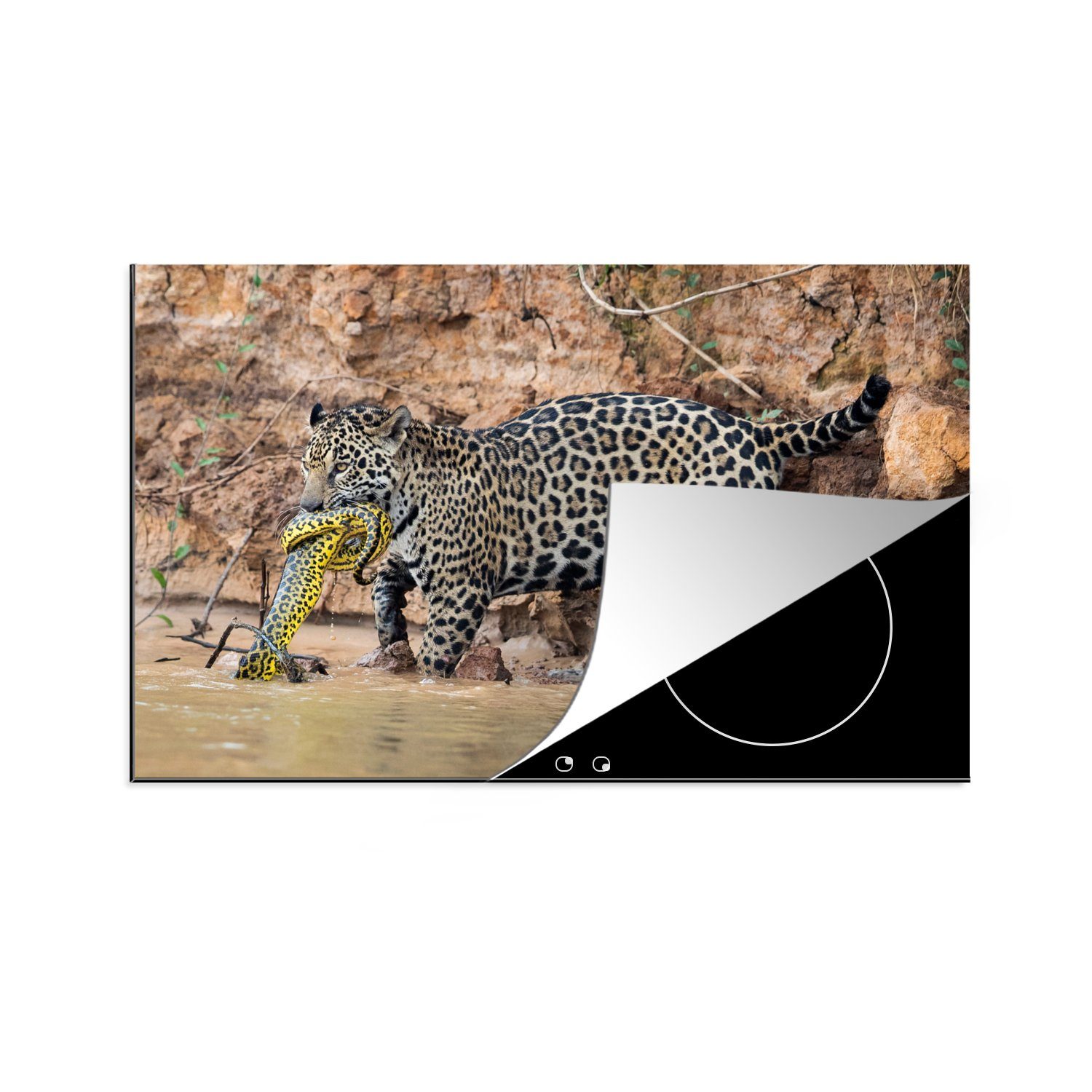MuchoWow Herdblende-/Abdeckplatte Jaguar - Schlange Induktionskochfeld 81x52 Ceranfeldabdeckung Schutz für küche, Wasser, (1 - tlg), Vinyl, die cm