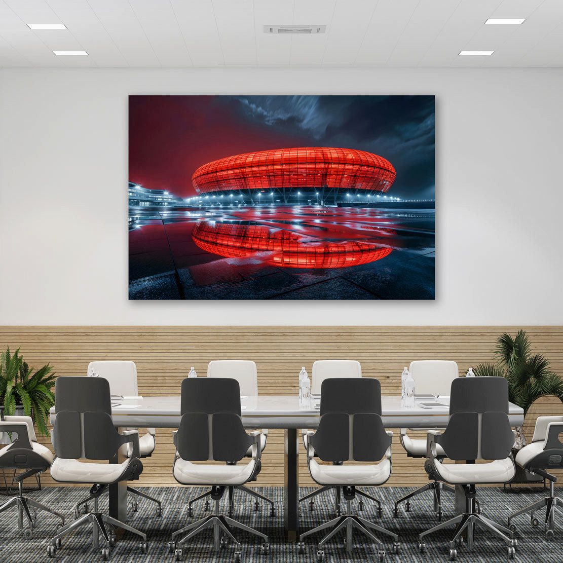 Artedinoi Leinwandbild Allianz Arena rot München Stadion Wandbild Leinwandbild Kunstdruck XL, Fußballstadion München, rot