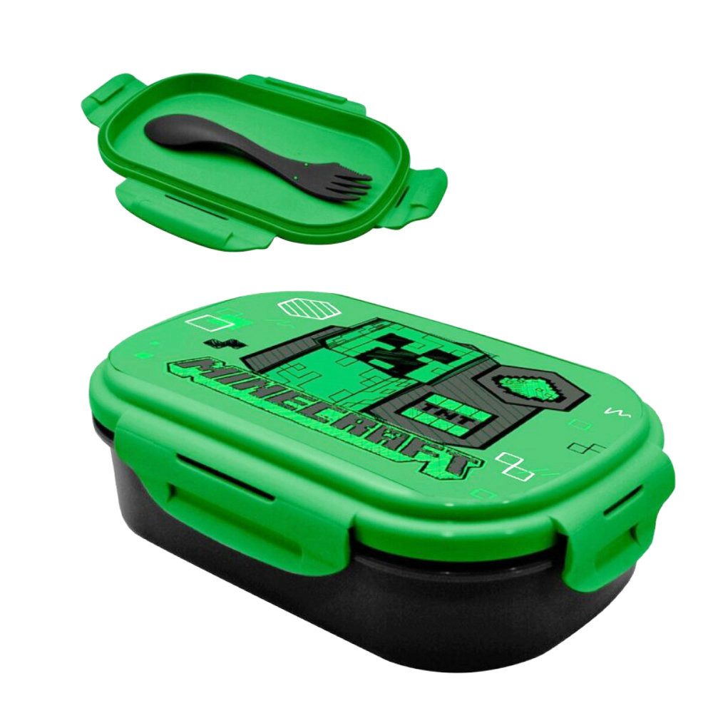 Minecraft Lunchbox Minecraft Creeper Kinder 2 tlg Lunch Set Brotdose plus Göffel, Kunststoff, (2-tlg)