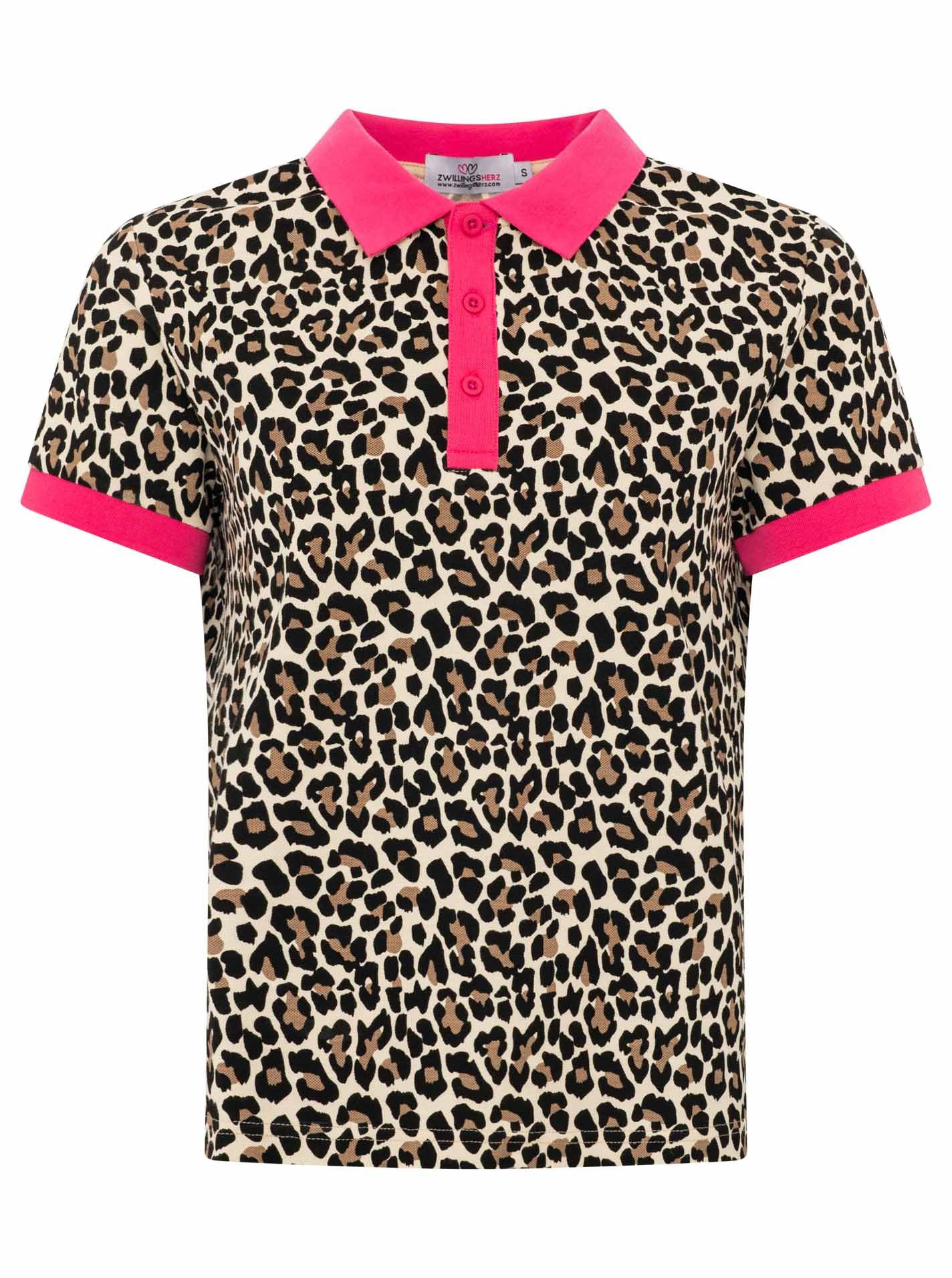 Zwillingsherz Poloshirt Leo mit Leomuster, kontrastierender Knopfleiste, kurzarm