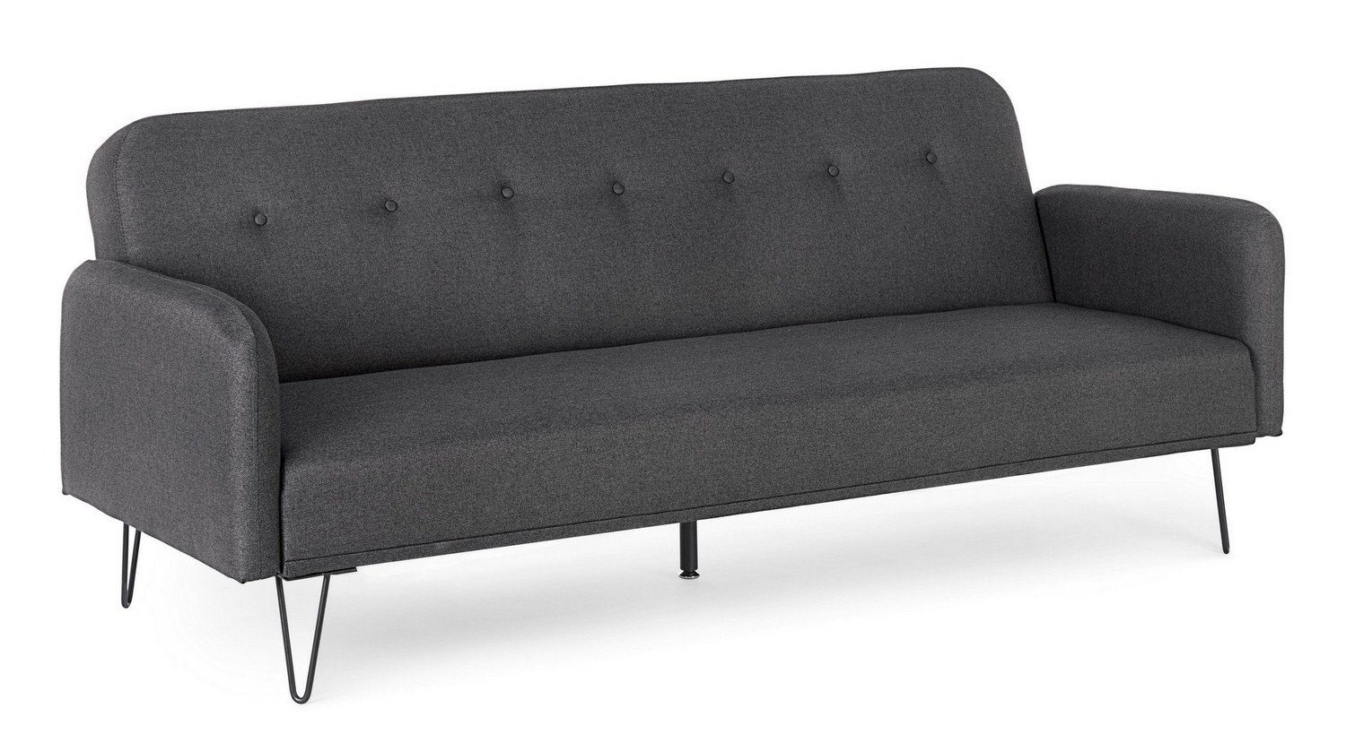 Sofa mit Natur24 Bridjet 200x82x81cm Metallbeine Stoff Schwarz Schlaffunktion Schlafsofa