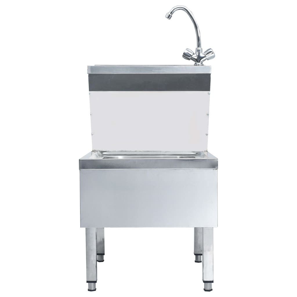 vidaXL Granitspüle Gastro-Handwaschbecken mit cm 60/50 Edelstahl, Wasserhahn Freistehend
