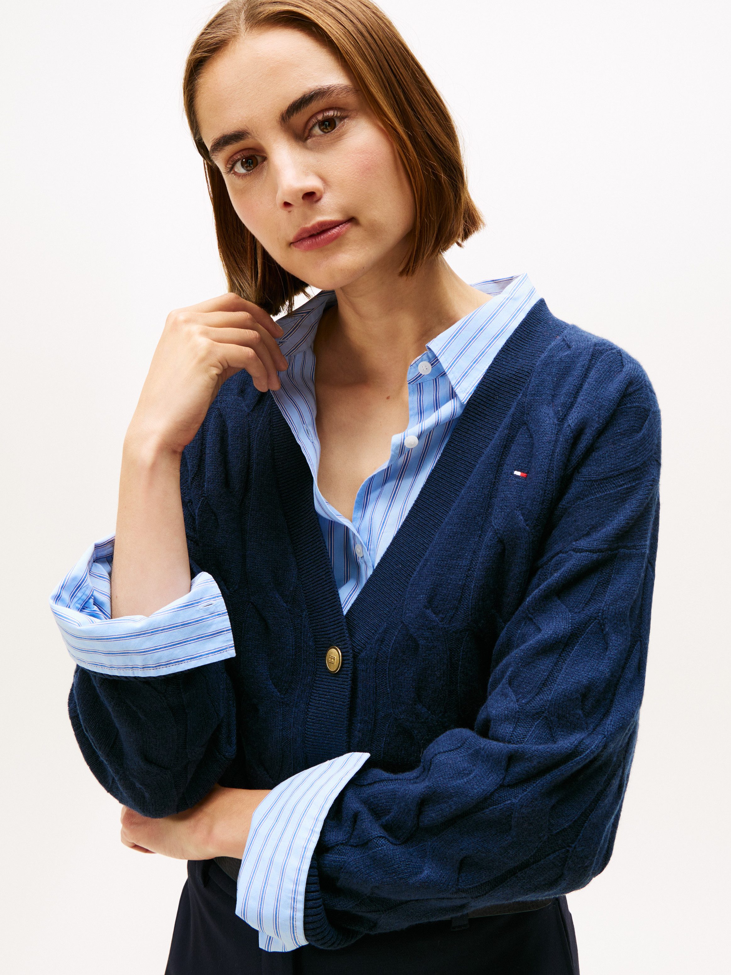 Tommy Hilfiger Strickjacke SOFT WOOL CABLE CARDIGAN mit Zopfmuster, aus rei günstig online kaufen