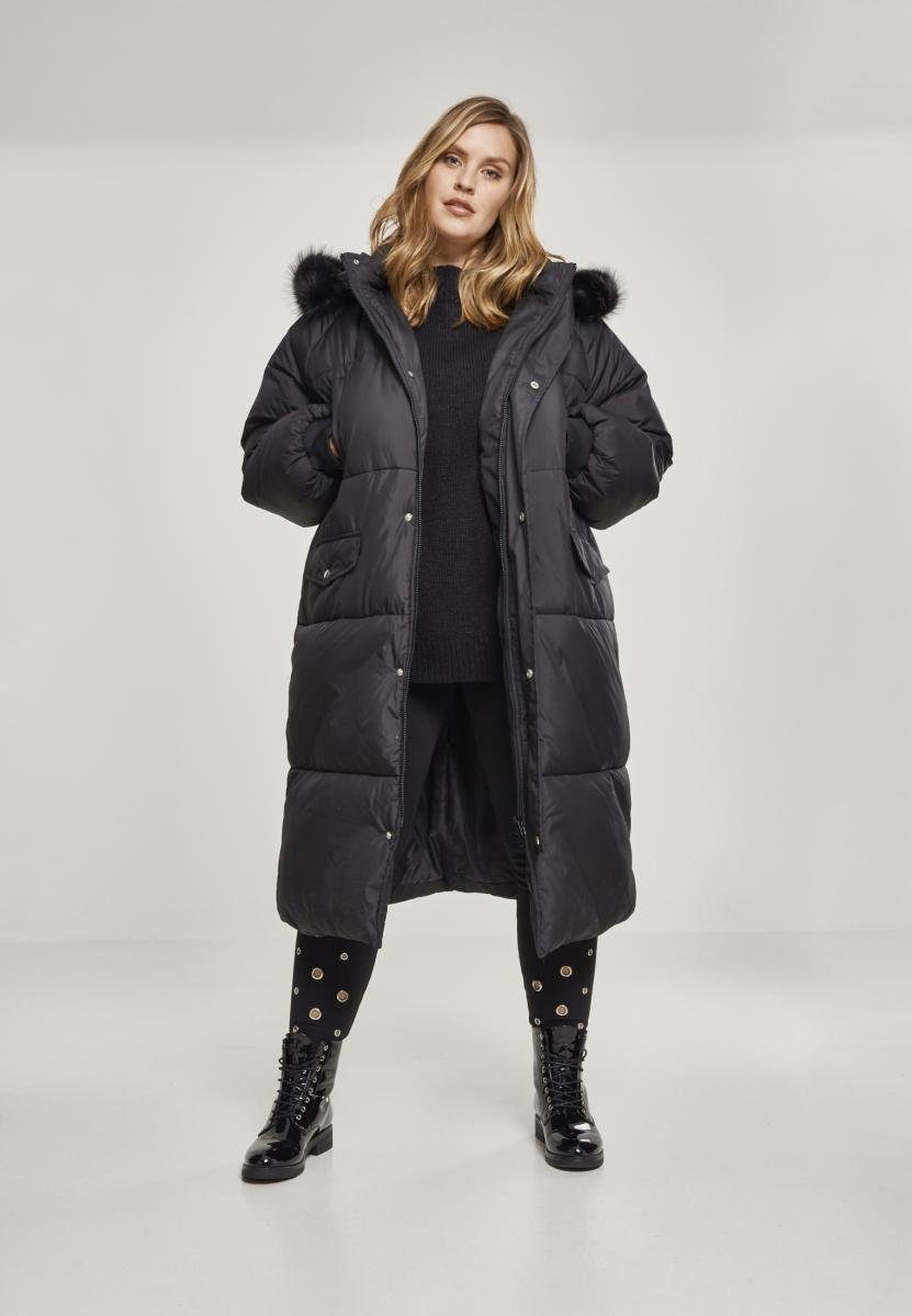 URBAN CLASSICS Outdoorjacke Damen Faux black/black Fur Ladies (1-St) Coat Puffer Oversize