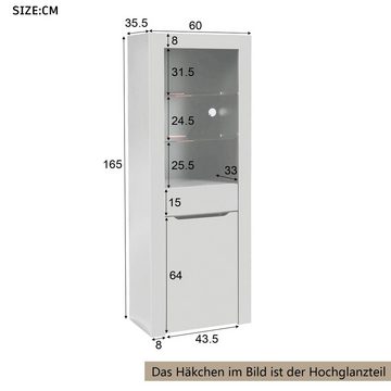 HAUSS SPLOE Vitrine Vitrine Bücherschrank Aktenschrank Standvitrine (Aktenschrank Standvitrine Aufbewahrungsschrank, mit Regalen Vitrinenschrank Küchenschrank Bücherschrank) für Küche Wohnzimmer Büro Esszimmer Grau