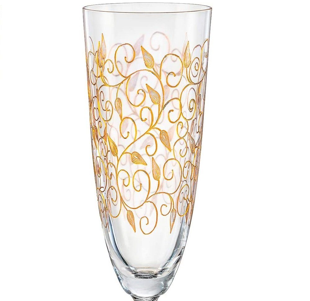 Crystalex Sektglas Leaves Gold 200 ml Sektgläseer 6er Set, 6-tlg., Kristallglas, Gravur Gold, Kristallglas