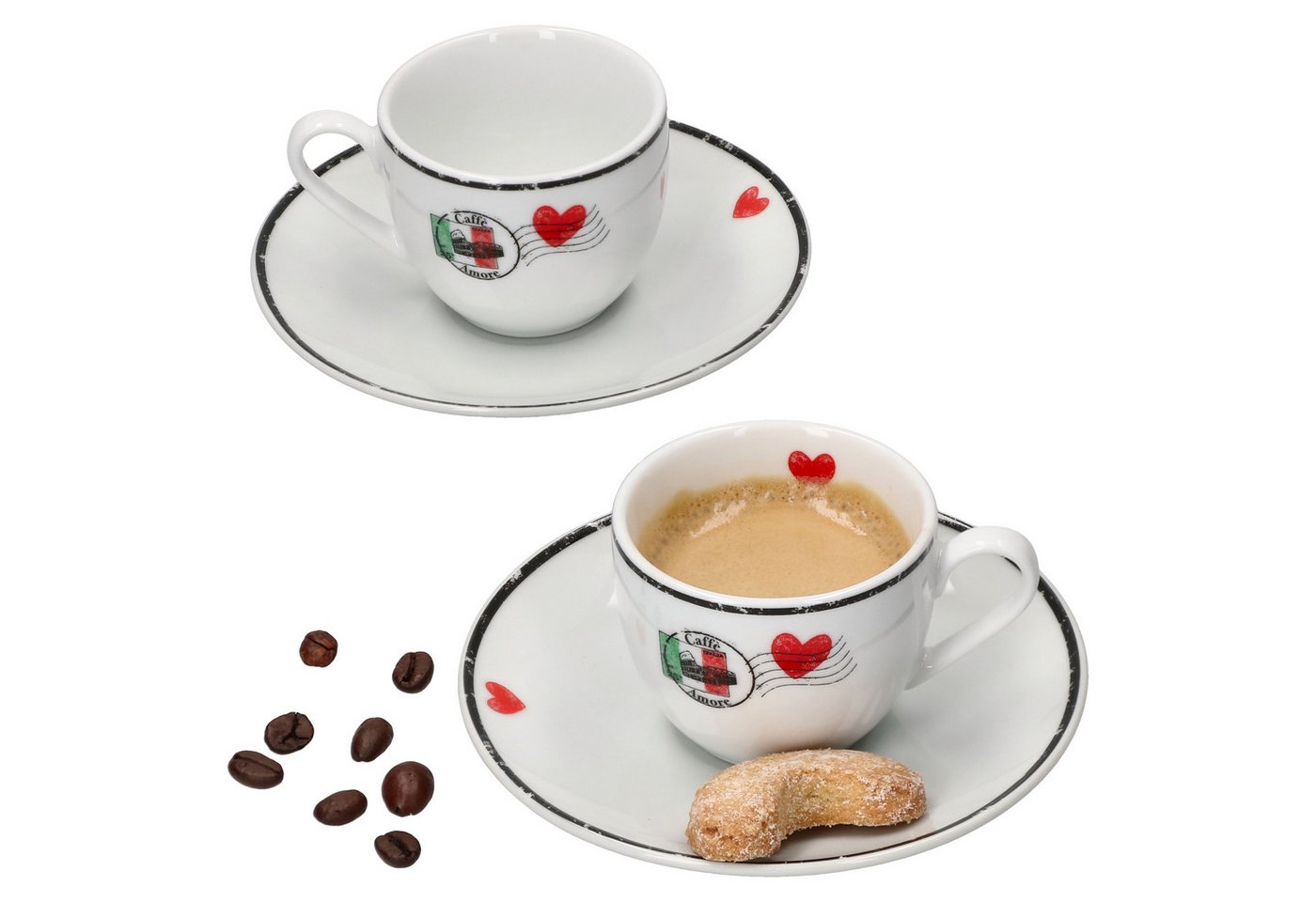 Ritzenhoff & Breker Becher 4tlg Set Caffee Amore Espressotasse + Untertasse 80ml Porzellan, Porzellan