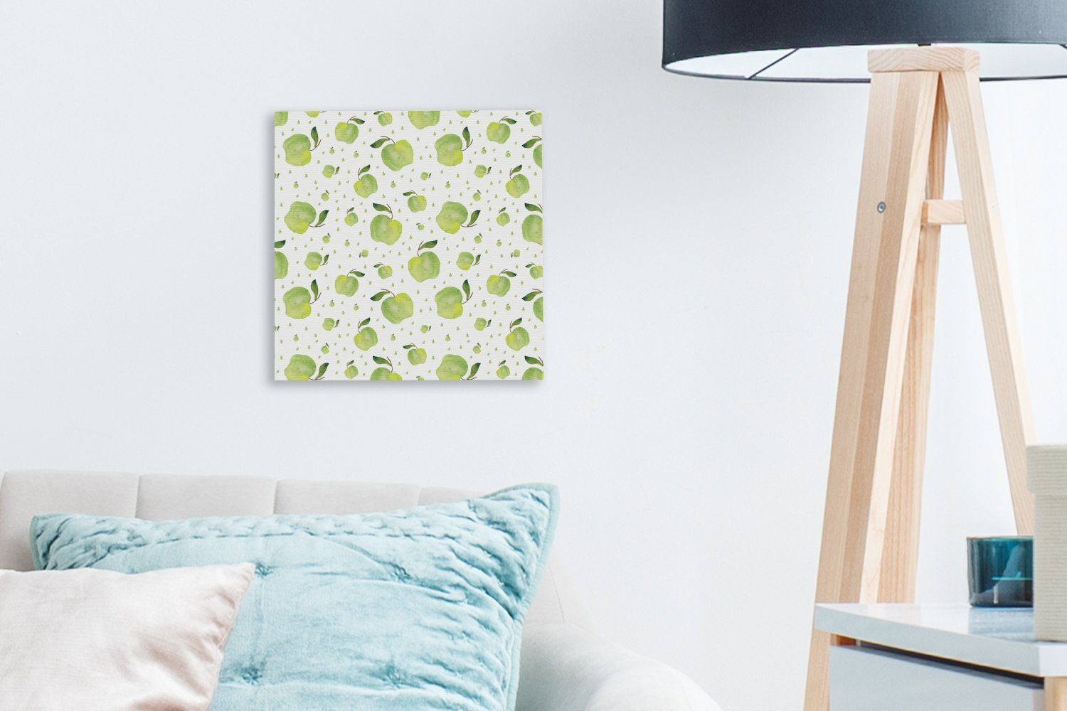 OneMillionCanvasses® Leinwandbild Wohnzimmer Schlafzimmer (1 Weiß, - für Leinwand St), Äpfel Bilder - Grün