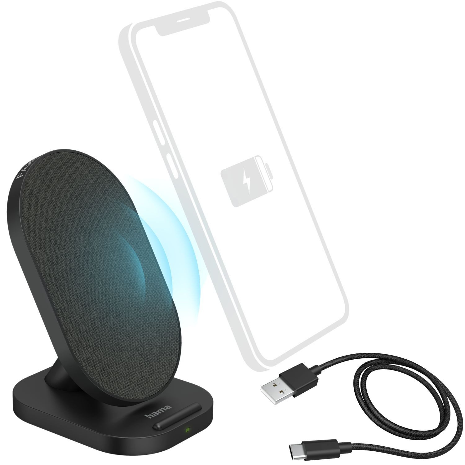 Hama QI Wireless Charger FC10-S Schnell Induktion Induktions-Ladegerät (Ladegerät Ständer Ladestation Kabellos Docking für Smartphone iPhone)