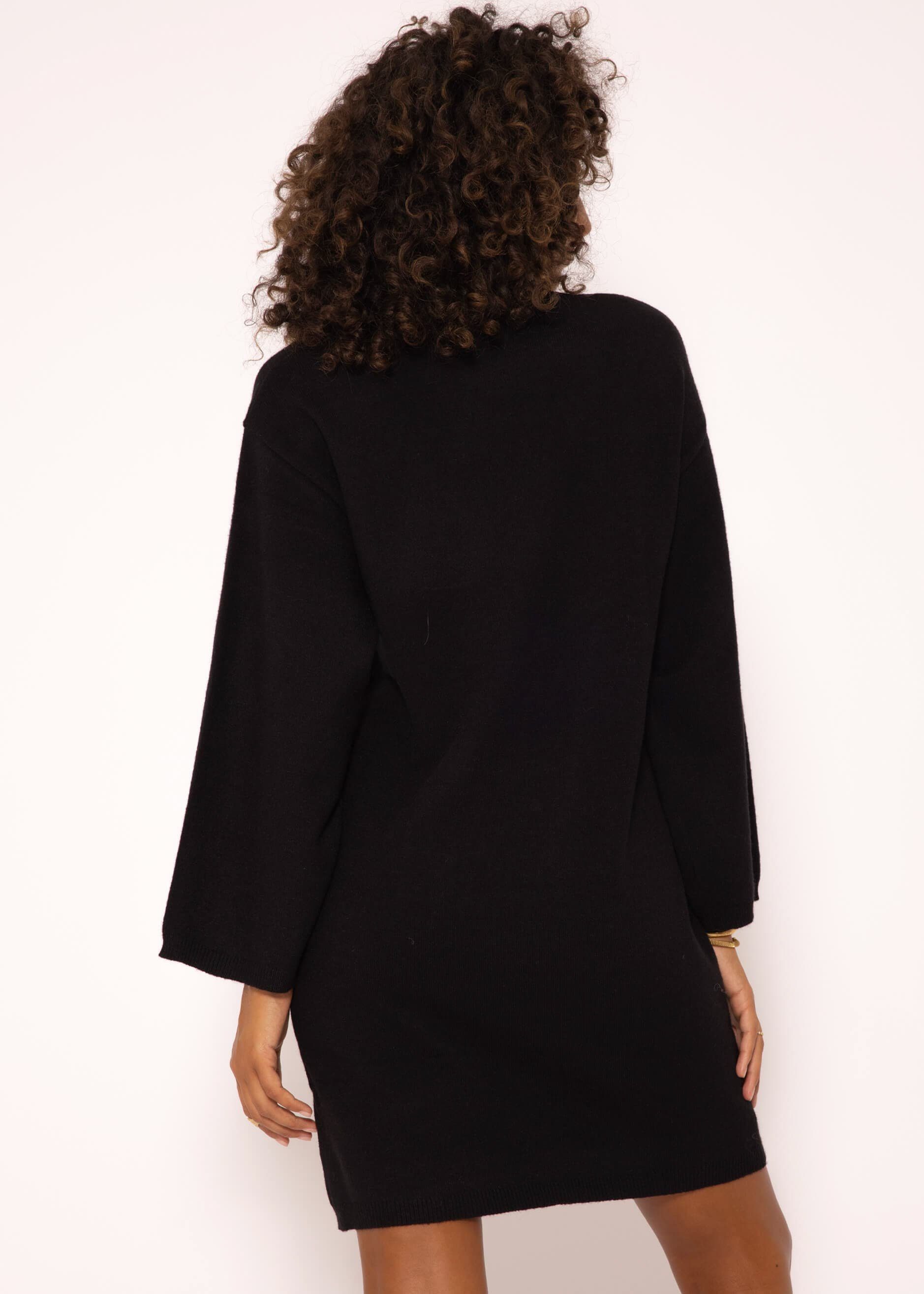 SASSYCLASSY Oversize Strickkleid Rollkragen Damen Lässiges Kleidpullover elegant aus weichem Strick Winter Grau Beige