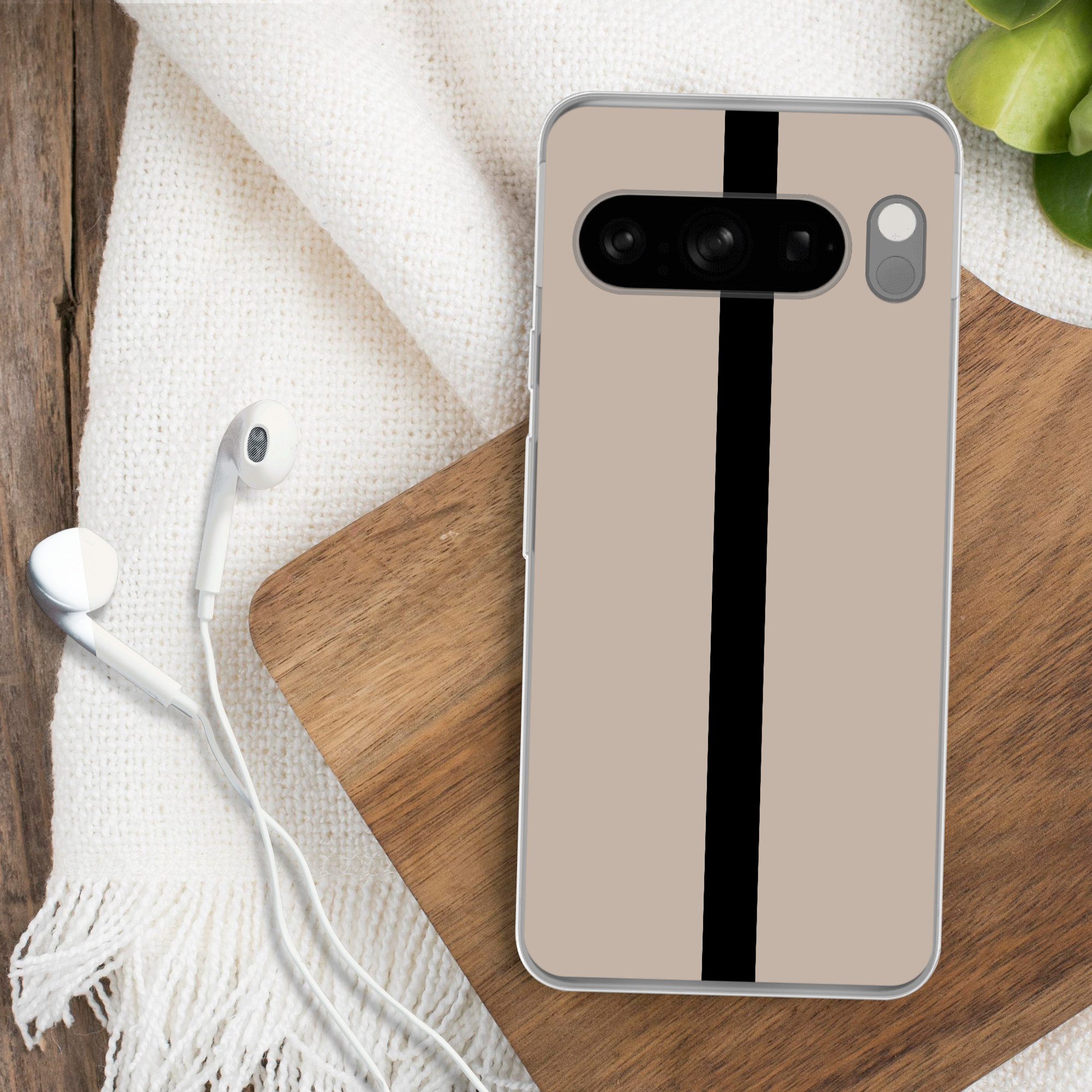 MuchoWow Handyhülle für Google Pixel 8 Pro Beige - Schwarz - Gestreift - Minimalistisch, Phone Case, Silikon, Schutzhülle Dünn