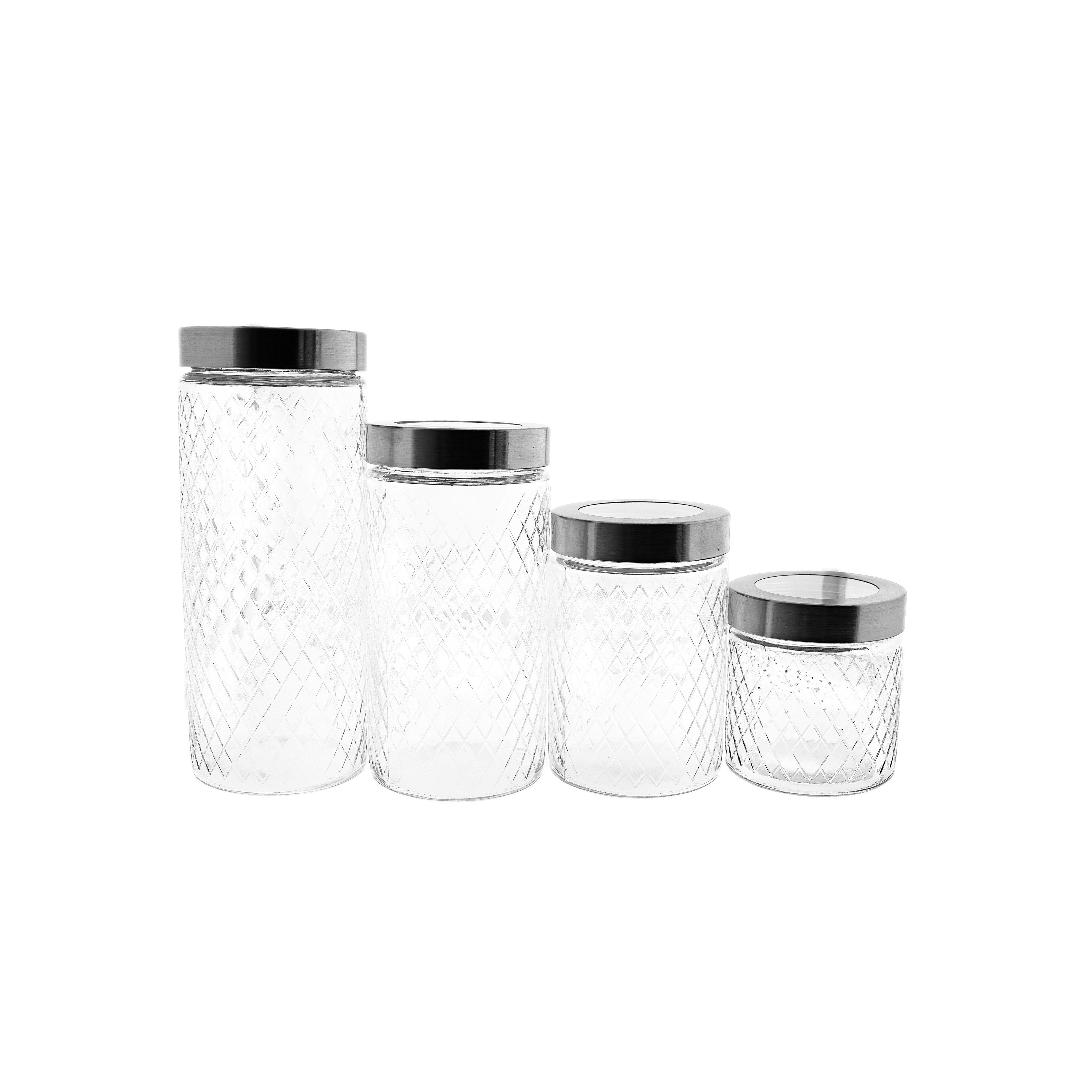 ZELLERFELD Vorratsdose 4-teilig, aus Glas in Silberoptik mit Deckel, Glas, (4-tlg., 4x Vorratsgläser)