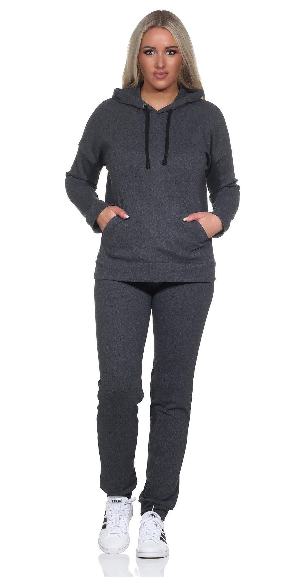 EloModa Freizeitanzug Damen Jogginganzug Freizeitanzug mit Kapuzenpullover; S M L XL 2XL (2-tlg)