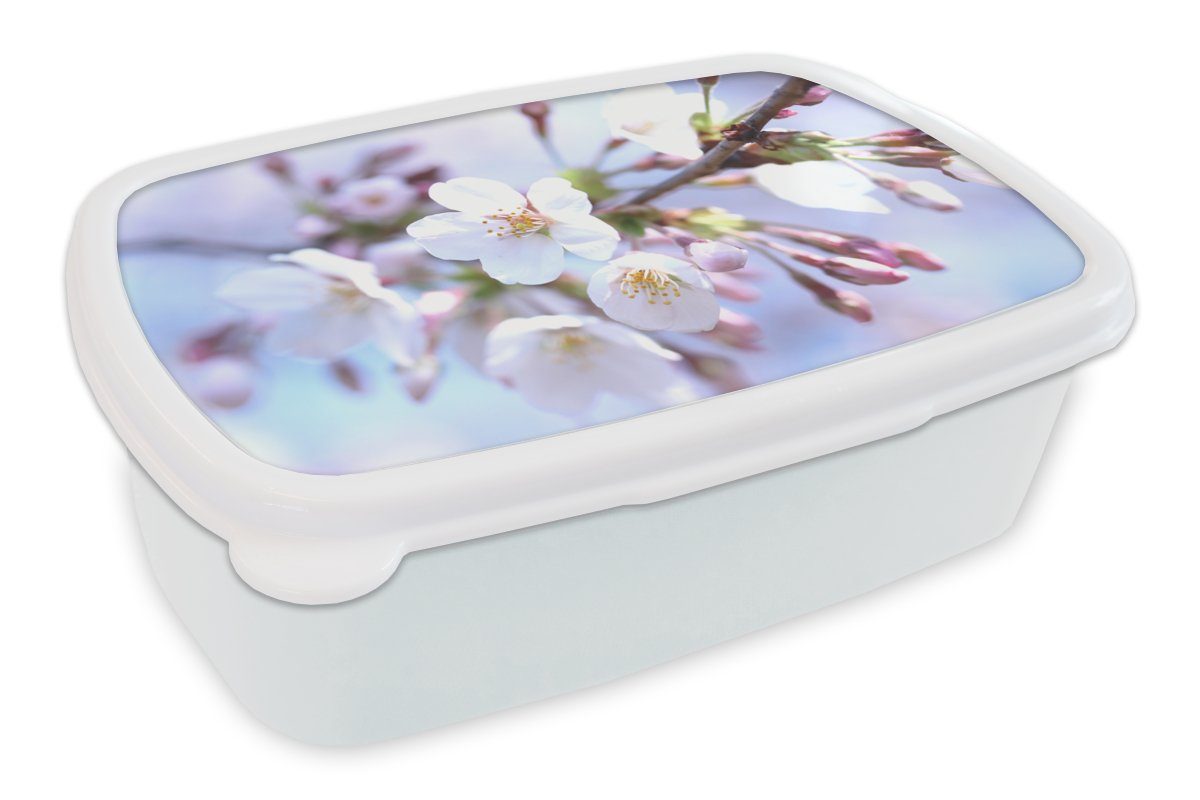 MuchoWow Lunchbox Blumen - (2-tlg), Mädchen Brotdose, Kinder und - für weiß und für Kunststoff, Sakura Brotbox Zweig, Erwachsene, Jungs