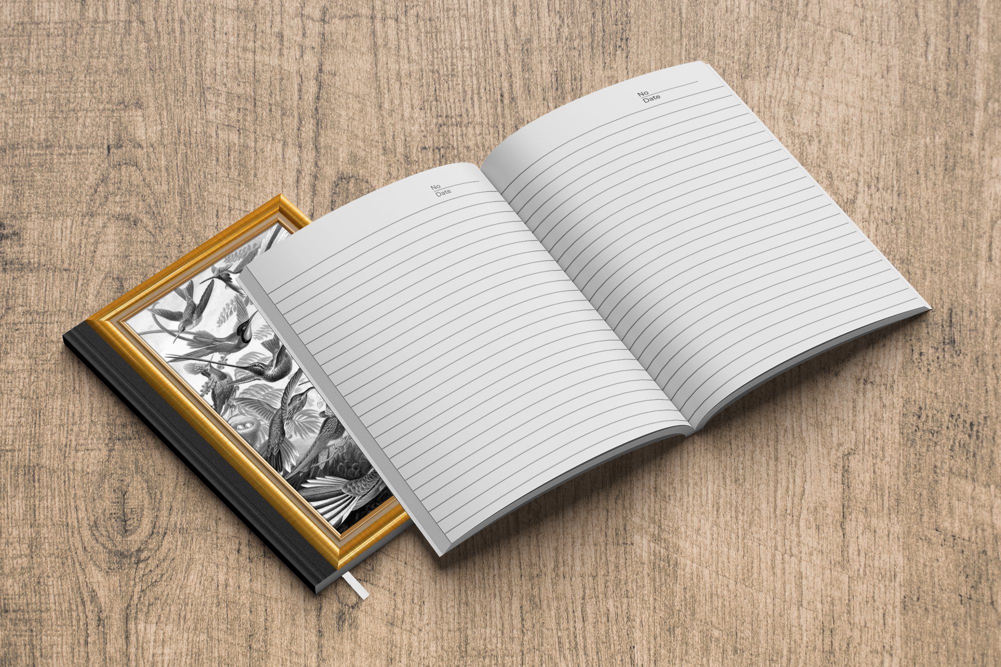 Kunstwerk - Notizbuch Notizheft, Gold, Haushaltsbuch Journal, - 98 Seiten, - MuchoWow A5, Rahmen Merkzettel, Tagebuch, Maler