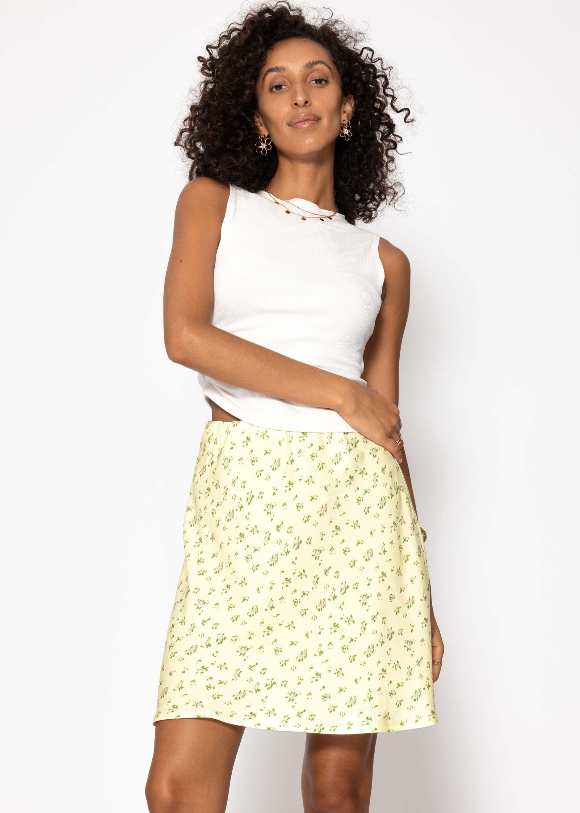 SASSYCLASSY A-Linien-Rock Femininer Rock mit floralem Muster für Damen Süßer Rock mit Blumenprint in und elastischem Gummibund aus Viskose