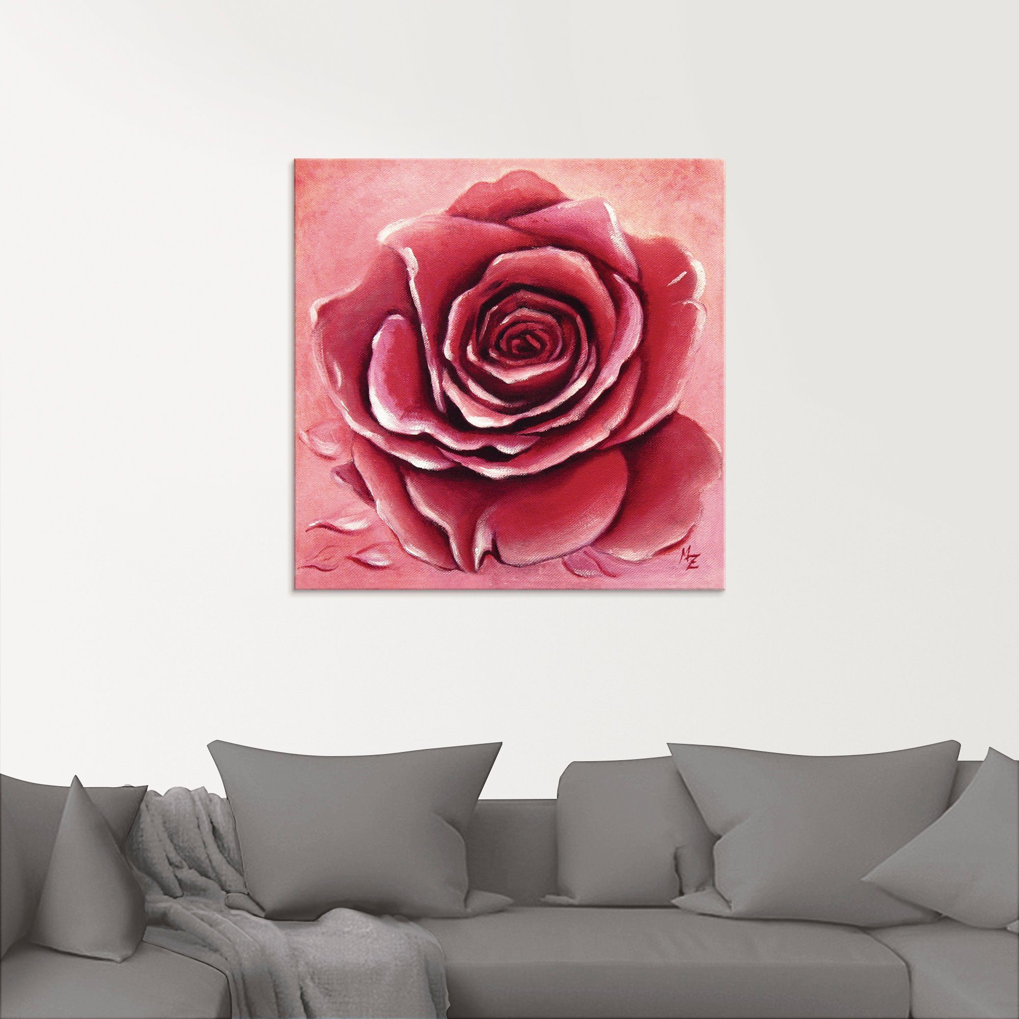 Artland Glasbild Rote Rose handgemalt, Blumen (1 St), in verschiedenen Größen