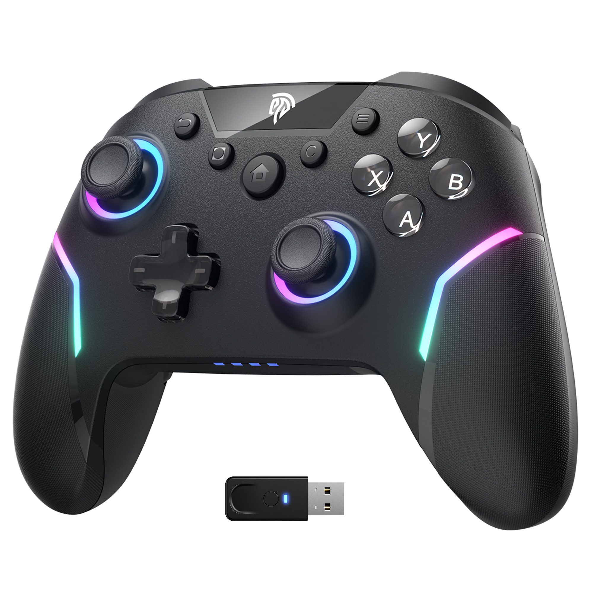 ANYSUN Controller Wireless Gaming Controller mit RGB-Hintergrundbeleuchtung Controller (Bluetooth Controller mit 2 in 1 Trigger & abnehmbare Hall Joystick, & Mechanische Tasten, 6 Achsen Gyro, Kompatibel mit PC/Switch/Handy)