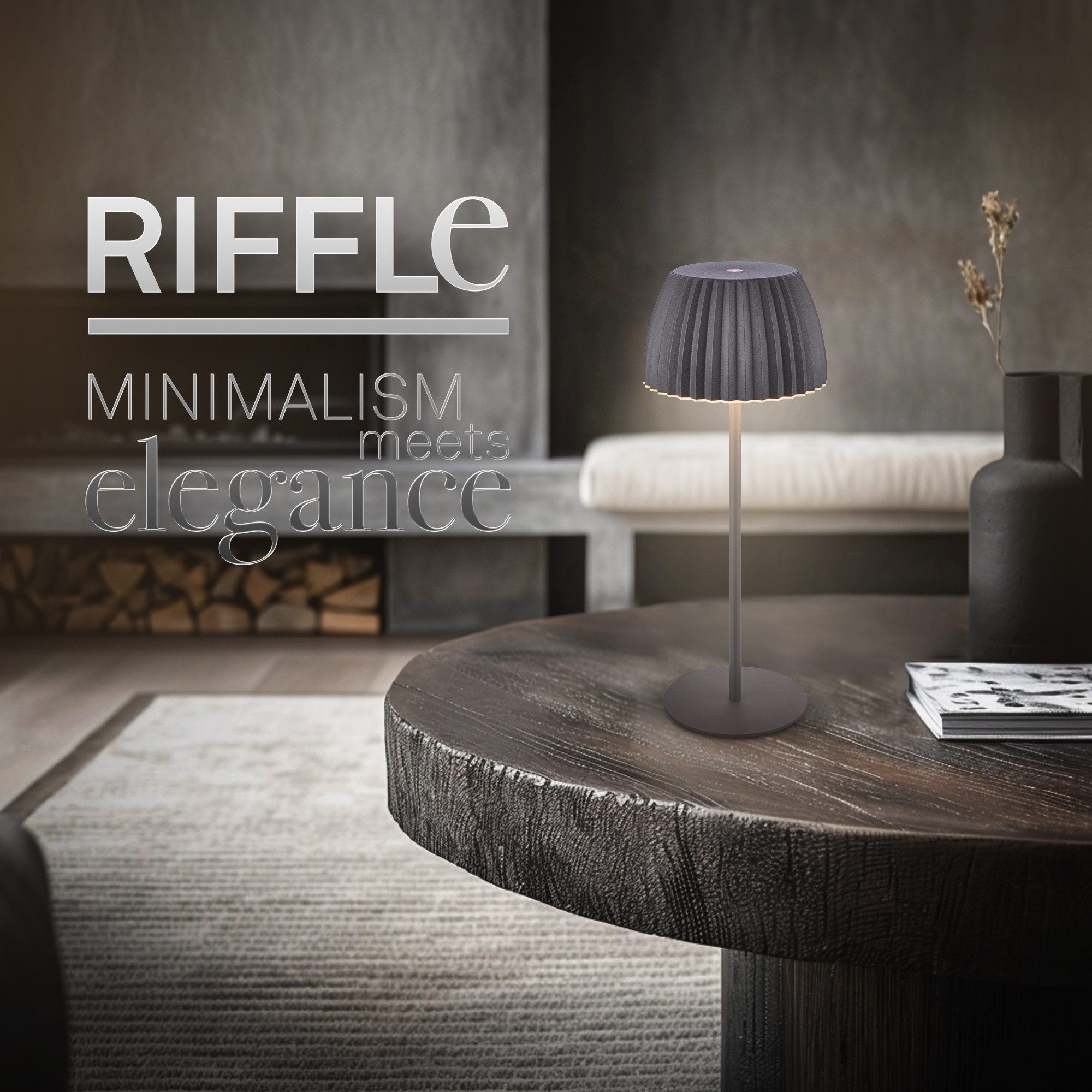 Briloner Leuchten LED Tischleuchte Riffle Tischlampe kabellos Akku USB-C dimmbar Design Award, LED fest integriert, 2700K- Extra-Warmweiß, Akku tauschbar, Indoor/Outdoor, Balkon, Wohnzimmer, Esszimmer