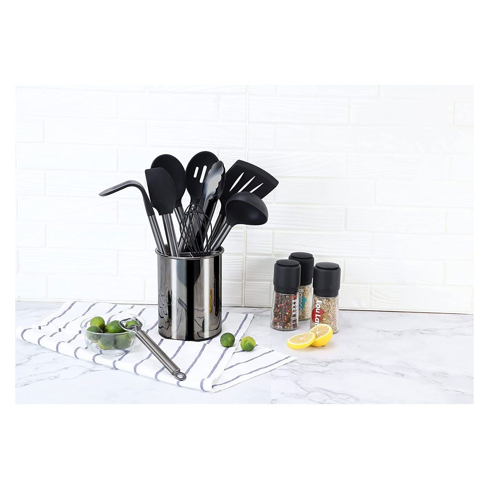 Kochbesteck Edelstahlgriff, Schwarz Utensilienhalter, Küchenorganizer-Set, mit Kochset ECHTWERK mit Black