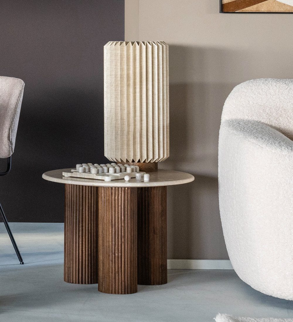 Maison ESTO Beistelltisch Couchtisch EVI rund aus Marmor und Mangoholz, Tis günstig online kaufen