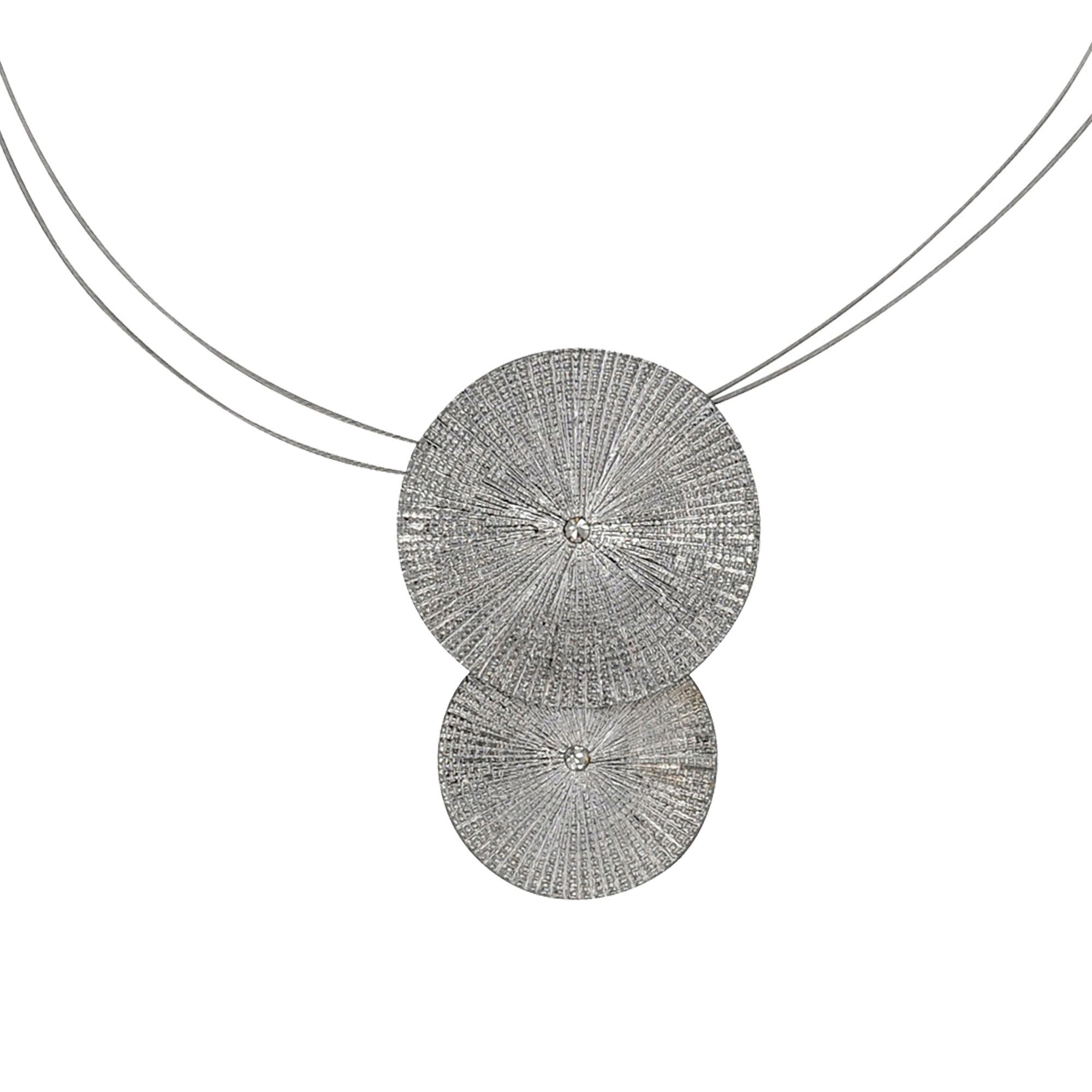 Steuer Kette mit Anhänger Metall Anhänger aus 2 Scheiben an Draht, mit Glasstein