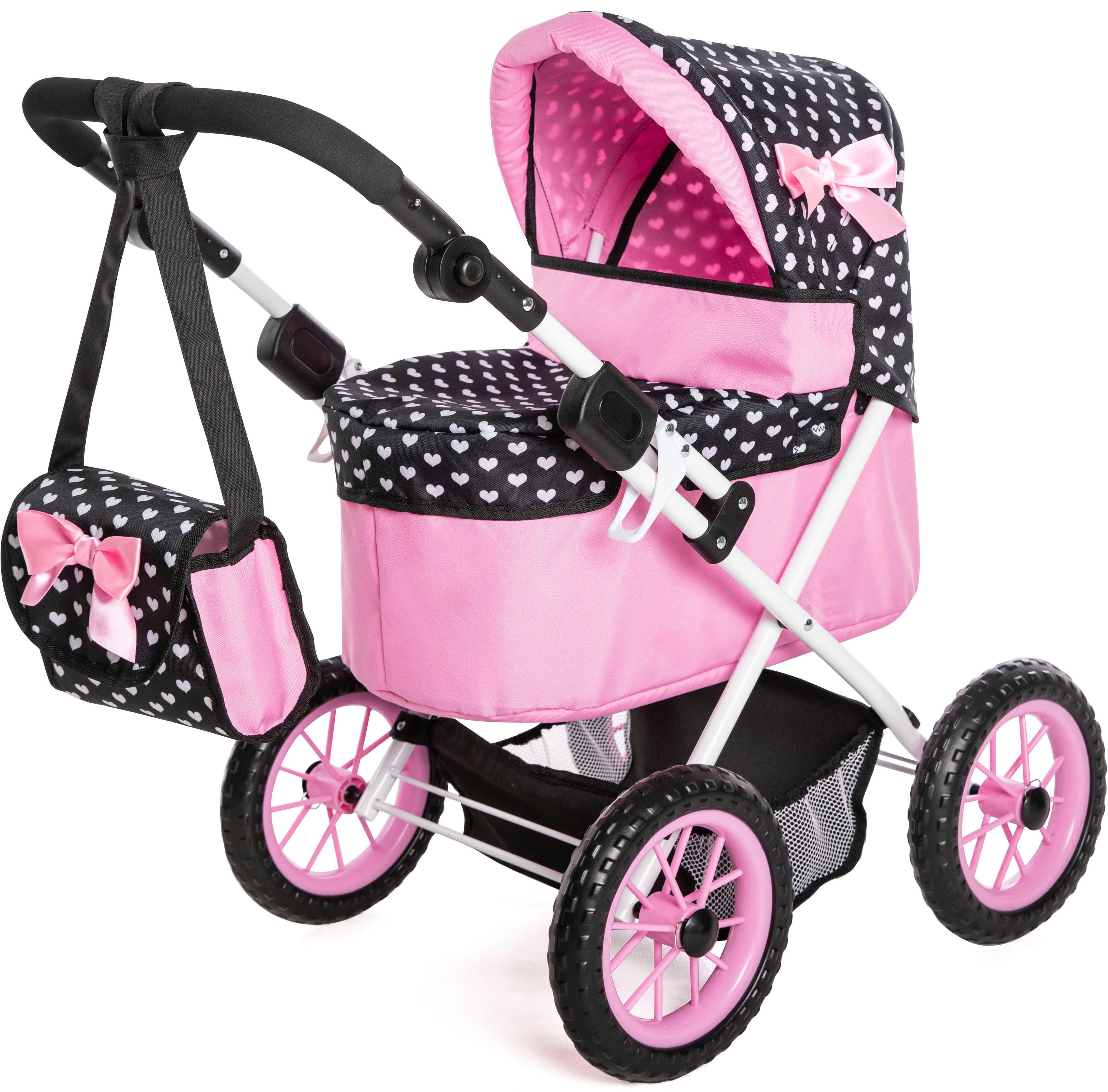 Bayer Puppenwagen Trendy, pink/schwarz, mit Wickeltasche