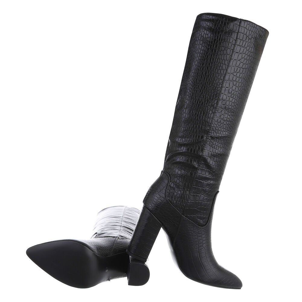 Ital-Design Damen Elegant High-Heel-Stiefel (81409743) Blockabsatz High-Heel Stiefel in Schwarz