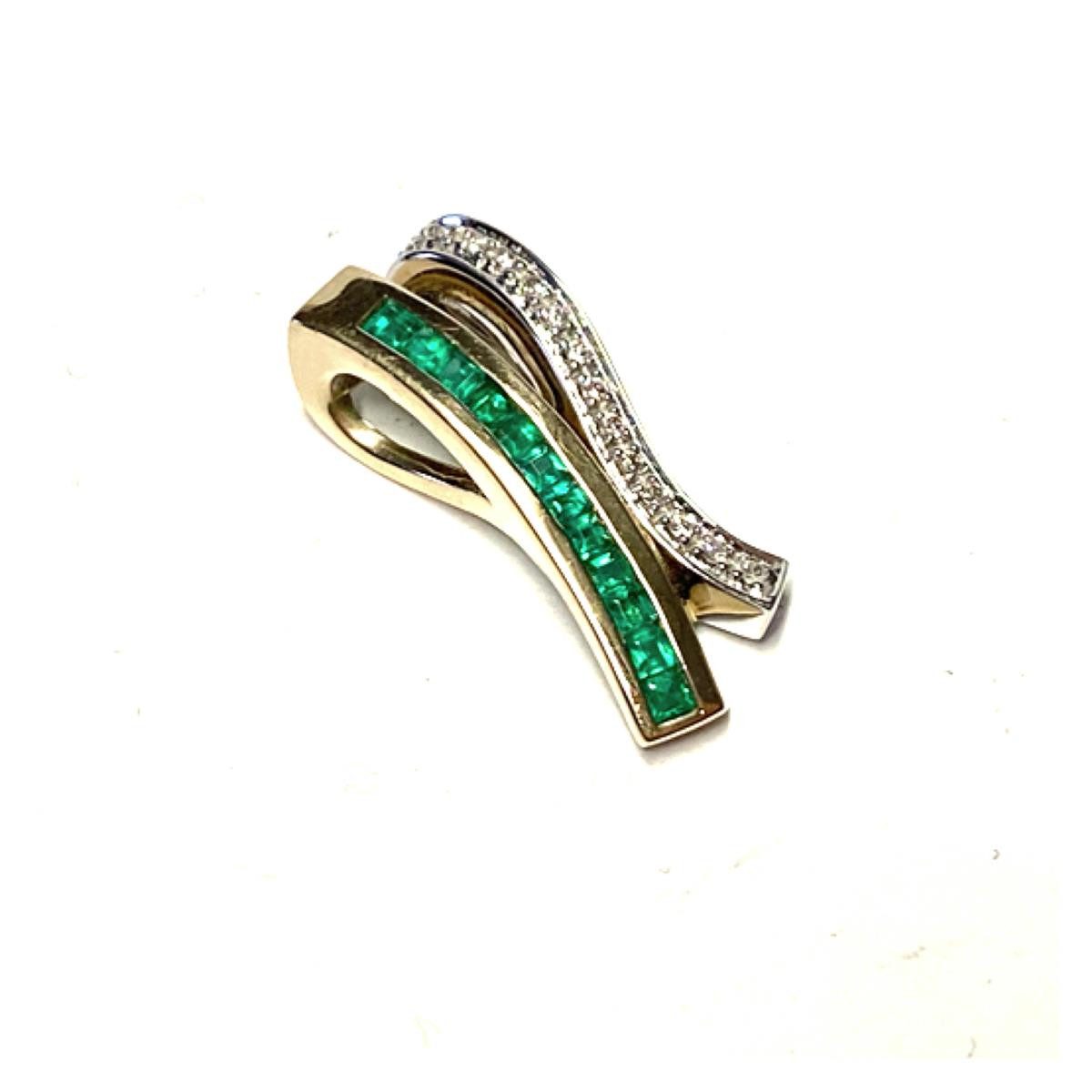 Edelschmiede925 Schmuckset feiner Kettenanhänger 585 Gelbgold bicolor Smaragd und Diamant 0,06ct