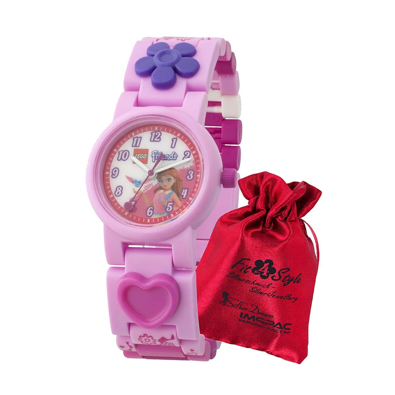 LEGO® Quarzuhr LEGO Friends Olivia Kinder Uhr, Kinderuhr rund, klein (ca.  28mm) Kunststoffarmband rosa, pink, weiß