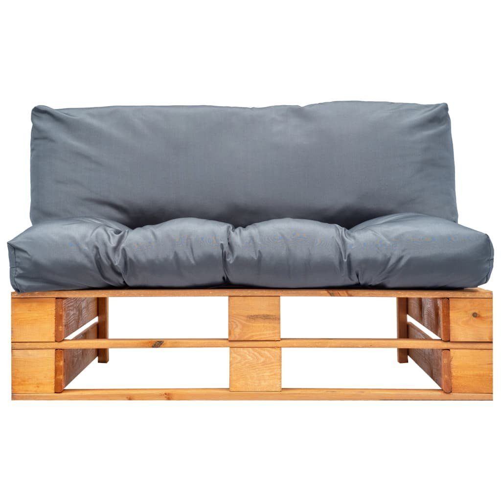 Grau Outdoor-Sofa Teile und mit Kissen Kiefernholz, in 1 Grau Loungesofa Braun vidaXL Paletten