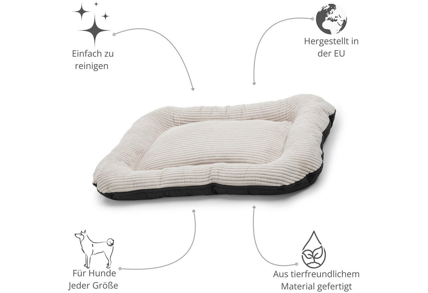 Thumbnail - Woodek Design Tierbett Bella, ergonomisches Hundebett, beige, hergestellt in der EU, Bezug: 100% PES, L 80 x B 60 x H 12...