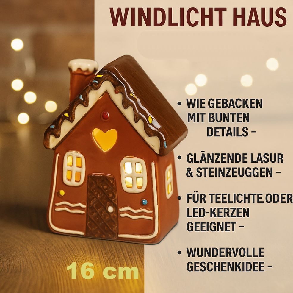 formano Teelichthalter mit Tablett Windlicht Haus 18 cm Herbst Weihnachtsdeko Keramik handbemalt (Sparset)