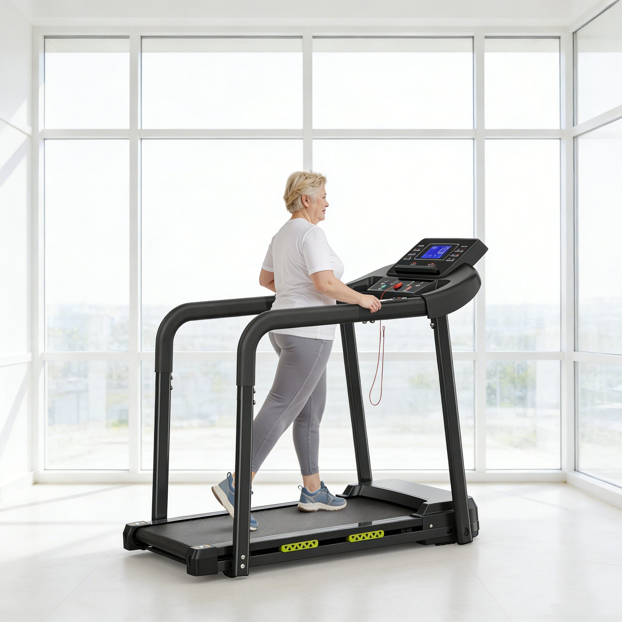 UMAY Laufband 12 voreingestellte Programme Für Zuhause (Großes LED-Display für ältere Menschen, Langes Geländer für das Gleichgewicht, 135 kg Kapaz, mit stabilem und sicherem strukturellen Design), Walking Pad Laufband für Senioren, klappbares Übungslöpfband