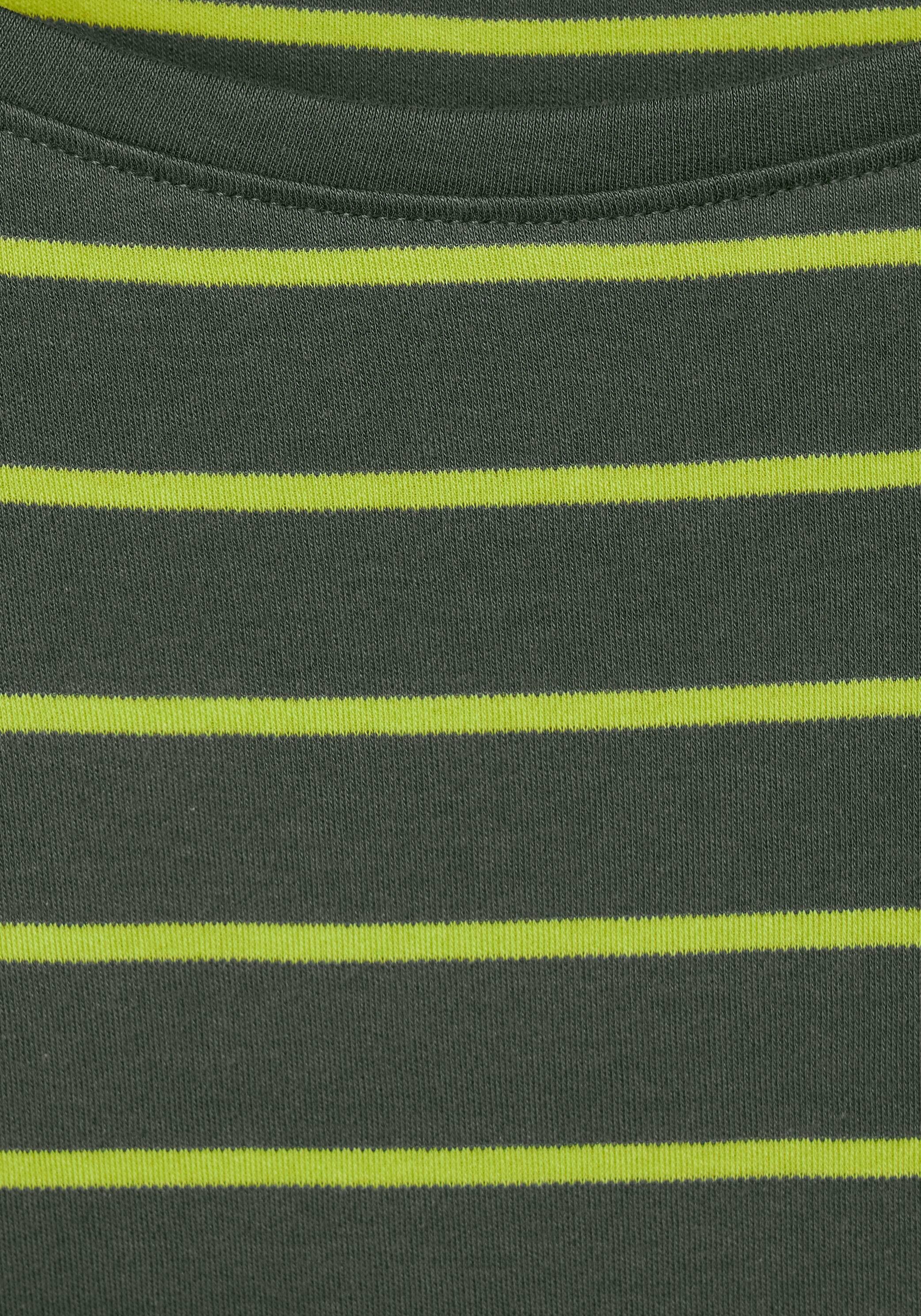 Cecil 3/4-Arm-Shirt Basic 3/4-langen dynamic Ärmeln khaki mit Streifenshirt