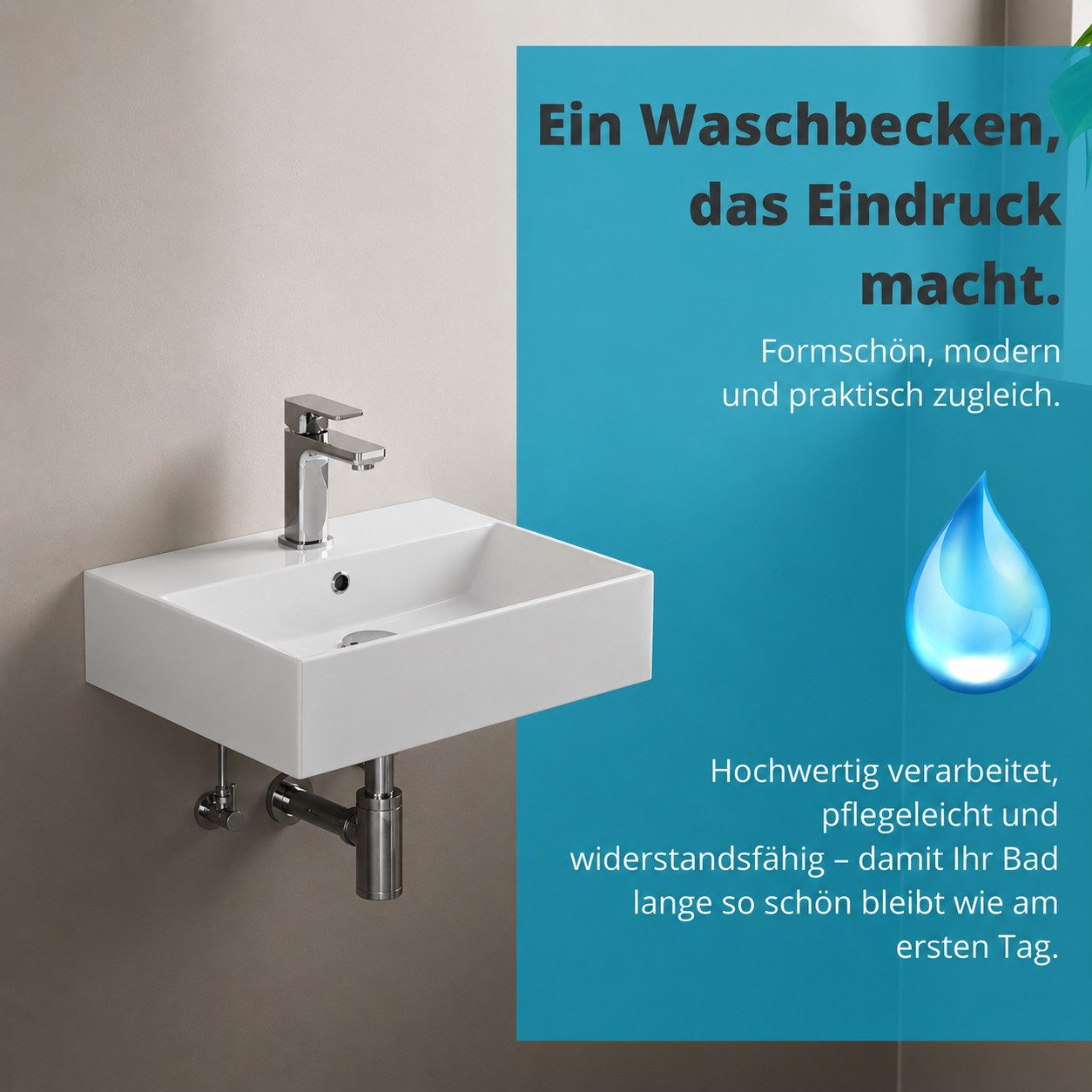 Aqua Bagno Waschbecken Keramik Waschbecken Waschtisch Aufsatz- Möbel- Wandmontage 60cm weiß (Einzelwaschbecken), 50 cm breit, mit Hahnloch und Überlauf, für Aufsatz-, Möbel- und Wand