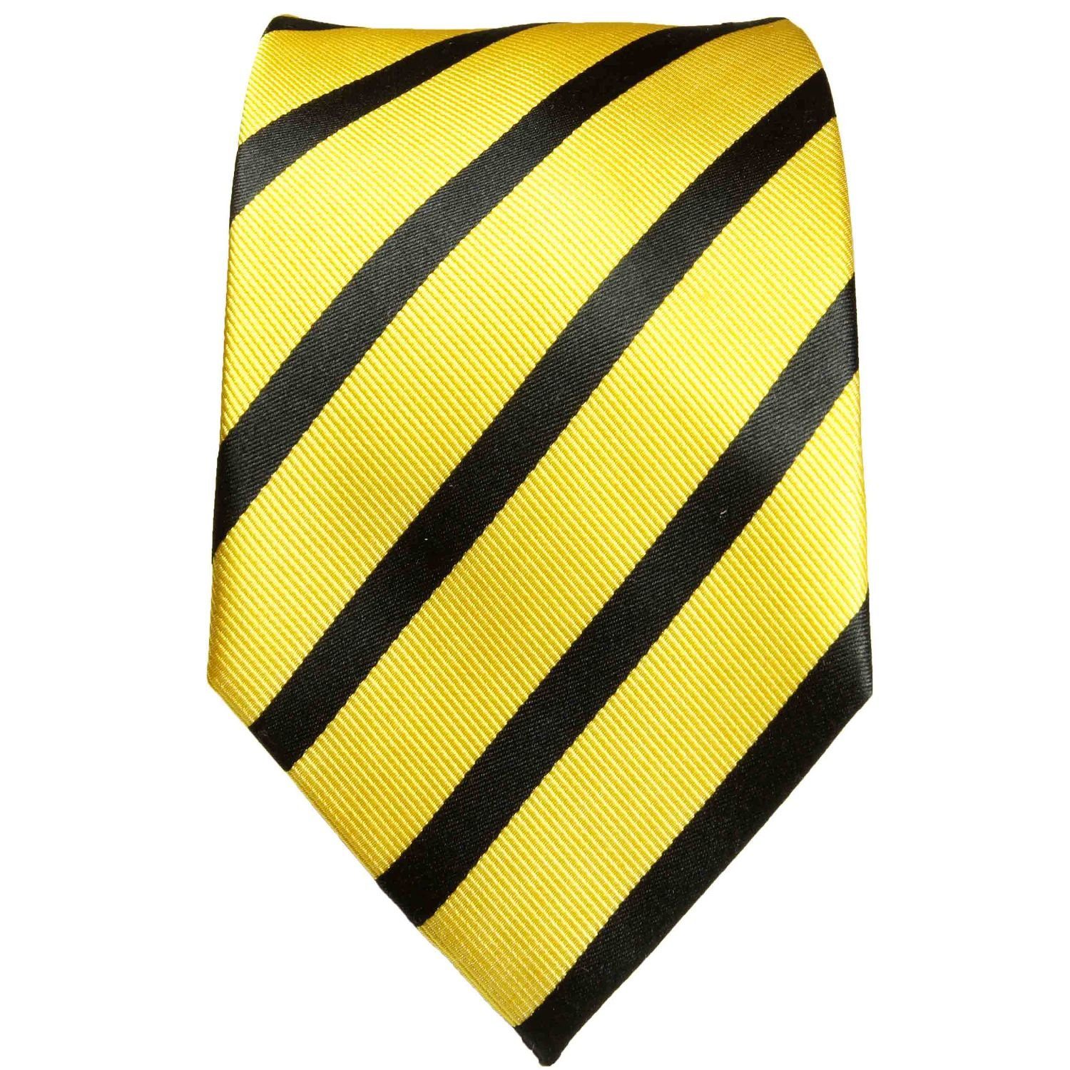 Seide Krawatte 100% Paul (8cm), gestreift schwarz gelb Breit Seidenkrawatte Moderne 979 Malone Herren