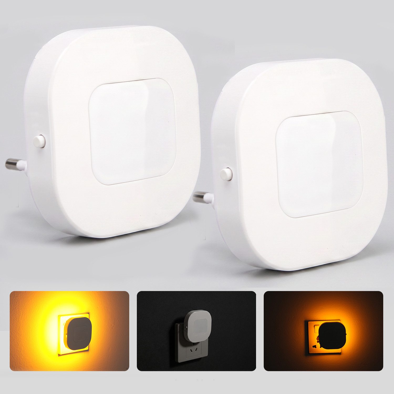 oyajia LED Nachtlicht 2xLED Nachtlicht mit Bewegungsmelder, Helligkeit stufenlos regulierbar, LED fest integriert, Nachtlicht Steckdose für Kinderzimmer, Treppenhaus, Schlafzimmer,Küche