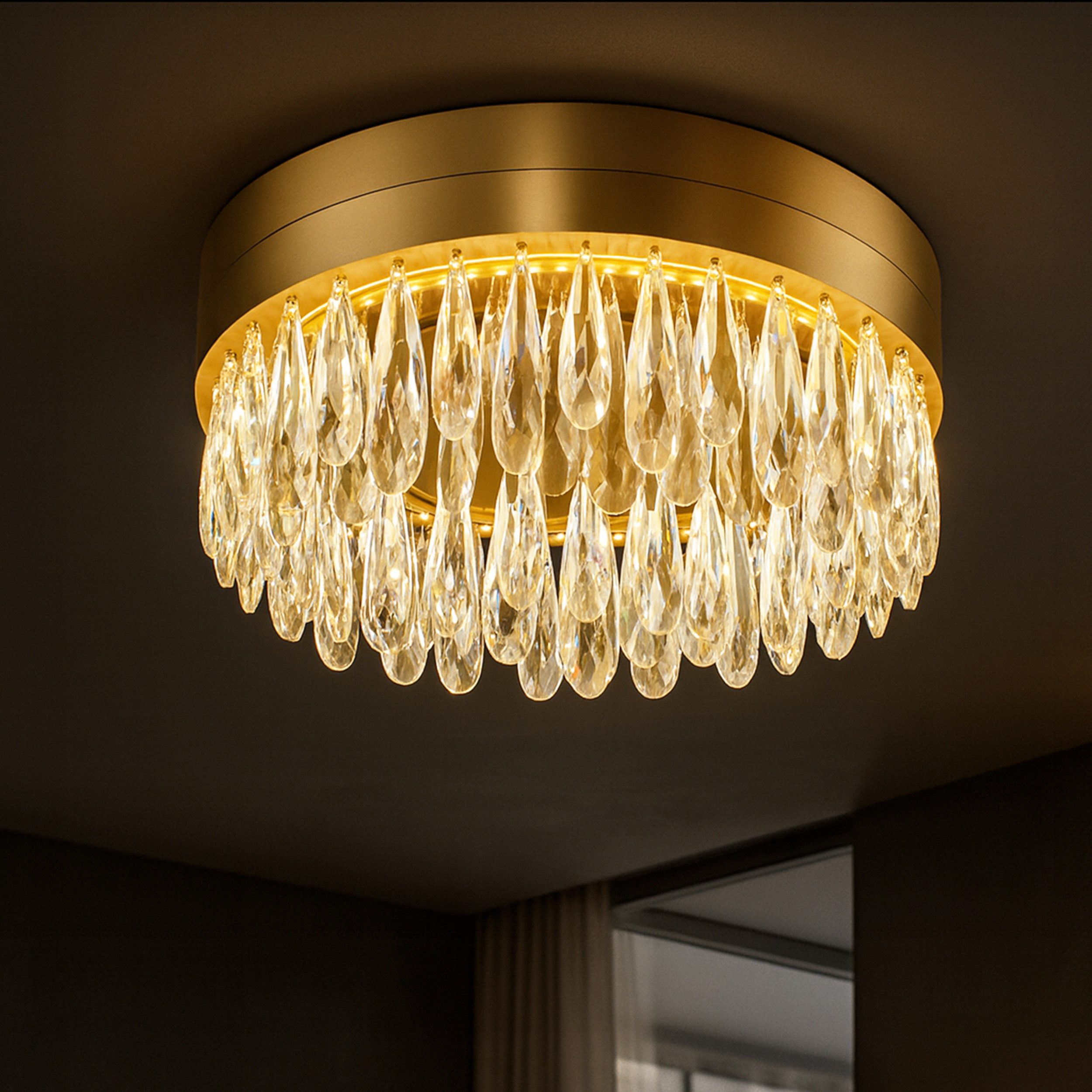 lumiCouture LED Deckenleuchte Celestia, Memoryfunktion, mehrere Helligkeitsstufen, LED fest integriert, Warmweiß, Ø 40 cm, 3300 lm, 2700 K, K9- Kristalle, Memoryfunktion